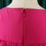 Women Summer Round Neck Off Shoulder Short Sleeve Ruffles Maxi Dress