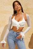 Women's Summer Sexy Fashion Crop Bell Bottom Sleeve Ruffle Mesh T-Shirt Tops Women