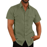 Men's Shirts Double Pocket Linen Short Sleeve Shirts