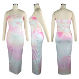 Women's Elastic Strapless Tie Dye Print Nightclub Dress