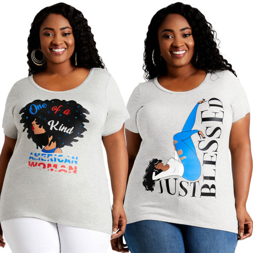 Rundhals-T-Shirt für Frauen in Übergröße mit Buchstabendruck