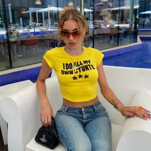 Women Crew Neck Print Short Sleeve Crop Top
