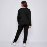 Plus Size Women Casual Color Contrast Long Sleeve Zip Jacket + Pants Two Piece Set