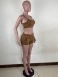 Women Summer Solid Crop Top+shorts Two Piece Set