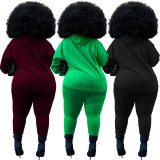 Plus Size Women Fall/Winter Casual Cartoon Character Top Pocket Hoodies+pant Two Piece Set