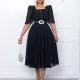 African Women Short Sleeve Square Neck With Belt Chiffon Beaded Dress