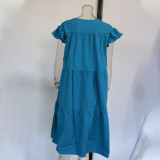 Summer Women Vintage Floral Loose Casual Round Neck Short Sleeve Dress