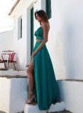 Summer Sexy Women'S Two-Piece Solid Color Party Suspender Top Slit Maxi Skirt Two Piece Set