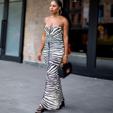 Women'S Fall Fashion Print Low Back Sexy Slim Strap Dress