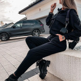 Women'S Fashion Cargo Jacket Lace-Up Casual Sports Two Piece Set