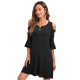 Solid Round Neck Cutout Ripped Bell Bottom Half Sleeve A-Line Dress