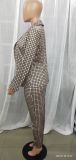 Moda Ekose Mektup Baskı Ofisi Lady Blazer Pantolon Takım Elbise İki Parçalı Set