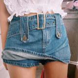 Trendy Belt Mini Denim Shorts Skirt