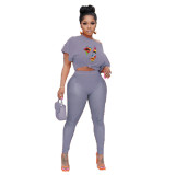 Women'S Summer Mesh Pants Loose Sexy Breathable Printed T-Shirt Two-Piece Set