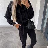 Women'S Fashion Cargo Jacket Lace-Up Casual Sports Two Piece Set