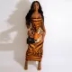 Sexy Slim Leopard Print Strap Top Long Skirt Two-Piece Nightclub Suit