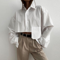 Automne femmes chemise à simple boutonnage col rabattu poche créative à manches longues chemise de mode femmes vêtements de plein air