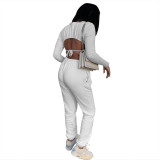 Women Casual Long Sleeve Crop Top+ Pants Two Piece