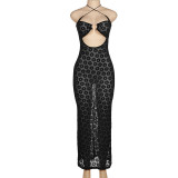 Summer Women Halter Neck Sexy Cut Out See-Through Bodycon Dress