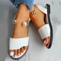 Sandalias de diapositivas de perlas con parte posterior plana casual de verano para mujer
