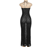 Summer Women Halter Neck Sexy Cut Out See-Through Bodycon Dress