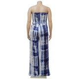 Plus Size Women Tie-Dye Print Crop Top + Pants Two-Piece Set