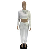Women Casual Long Sleeve Crop Top+ Pants Two Piece