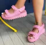 Women Summer Casual Solid Velcro Platform Sandals