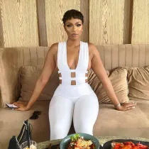 Women Summer Sexy Solid Color Cut Out Jumpsuit