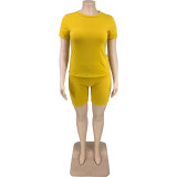 Summer Plus Size Casual Yellow Shirt and Shorts 2pc Set