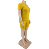 Summer Plus Size Casual Yellow Shirt and Shorts 2pc Set