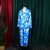 Women fashion autumn and winter tie-dye printed suit jacket + trousers two-piece set