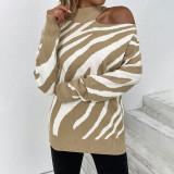 Autumn and winter women's knitting shirt pullover strapless tiger print sweater women