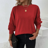 Solid color Round Neck twist knitting shirt autumn and winter lantern sleeve sweater women