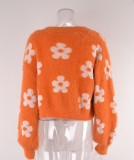 Осенний кардиган, уличная короткая вязаная рубашка, свитер с цветком для женщин