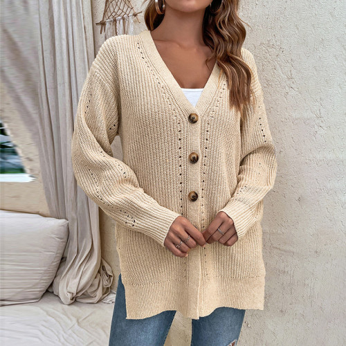 Autumn and winter hollow cardigan sweater women's button slit knitting shirt coat