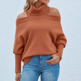 Camisa de punto con cuello vuelto de Color sólido para mujer, suéter Sexy con hombros descubiertos para otoño e invierno
