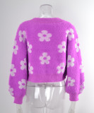 Camisa de tricô curta de rua cardigan de outono suéter flor feminino