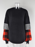 Fall Women's Basic Shirt Round Neck Patchwork Plus Size Sweater