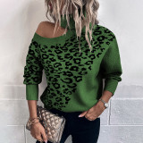 Umlegekragen Leopard Pullover Damen Herbst/Winter Sexy Drop Shoulder Strickhemd