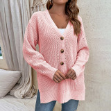 Autumn and winter hollow cardigan sweater women's button slit knitting shirt coat