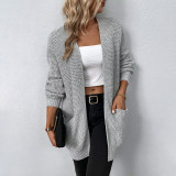 Autumn and winter women's knitting shirt solid color pocket sweater women's cardigan jacket