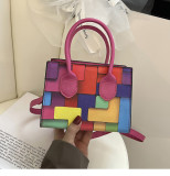 Kontrastfarbe handgehaltene kleine quadratische Tasche mit einer Schulter geometrisch horizontal Lässige Umhängetasche mit einer Schulter