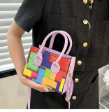 Kleine vierkante handtas met één schouder in contrastkleur, geometrisch horizontaal Casual schoudertas met één schouder