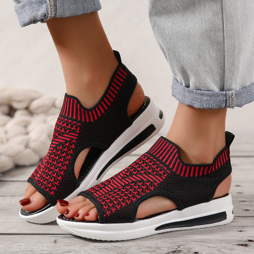 Женские весенние кроссовки больших размеров на толстой подошве с круглым носком цветные блоки Flyknit Mesh Slip-On Lazy Casual Shoes