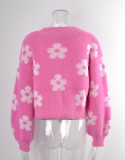 Autumn cardigan street short knitting shirt flower sweater women