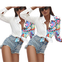 Женская однобортная однобортная рубашка с отложным воротником и длинным рукавом с цветными блоками