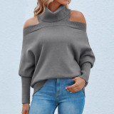 Einfarbiges Turndown-Kragen-Strickhemd Herbst und Winter Sexy Leaky Shoulder Sweater Women