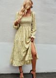 Way Square Neck Split Dress Spring and Autumn Women's Clothing