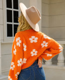 Camisa de tricô curta de rua cardigan de outono suéter flor feminino